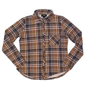 Just Polly New York Brown & Pink Plaid Button Up Long Sleeve Shirt - M